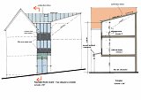 Projection élévation - Détail de la façade projetée et coupe de la surélévation 